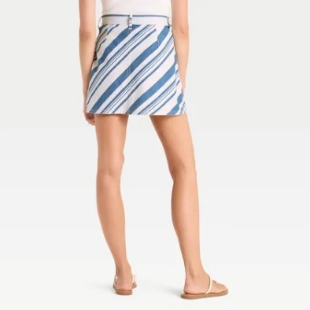 Universal Thread Size 10 Womens White and Blue Striped Mini Skirt - Picture 3 of 16